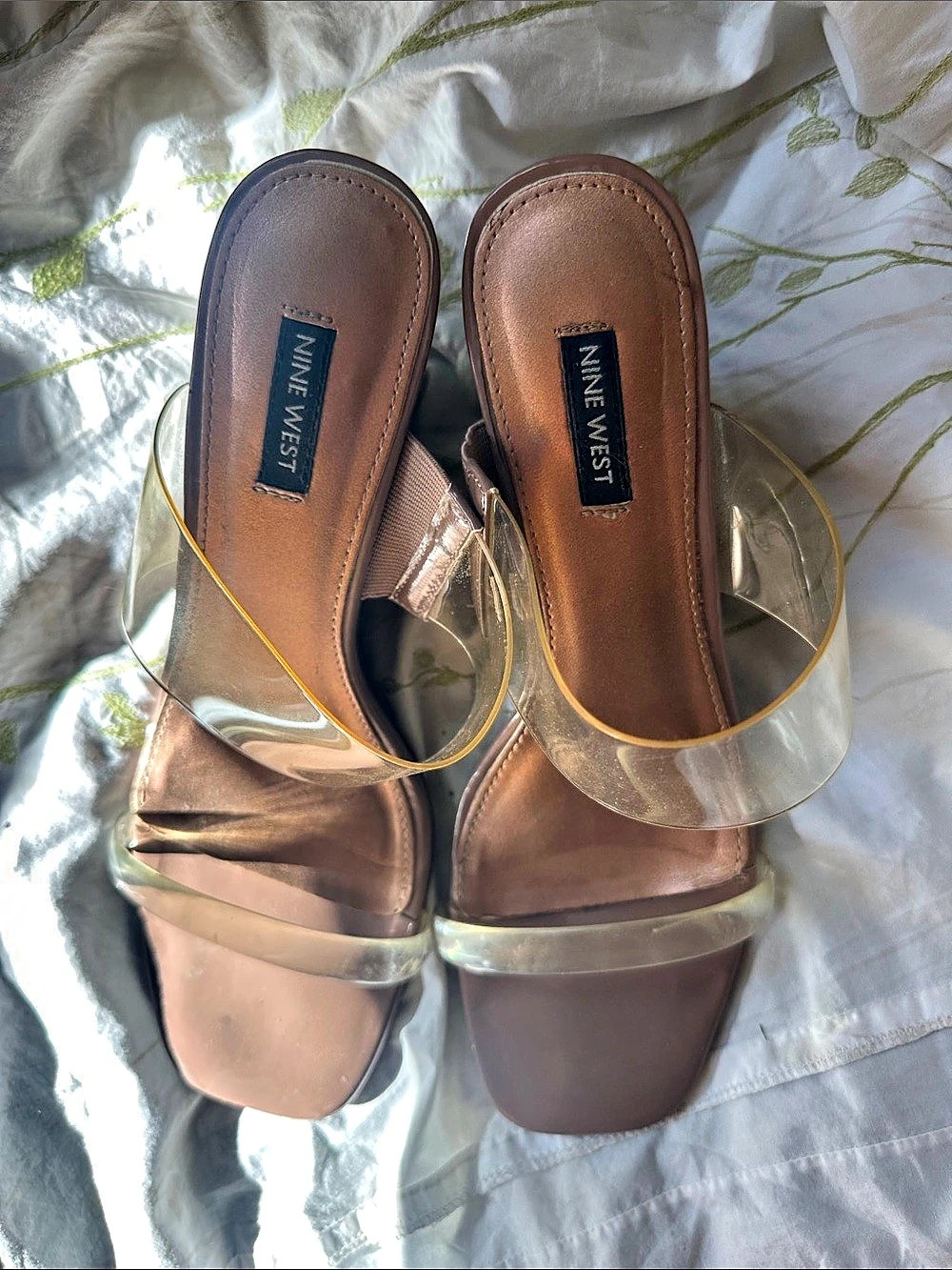 Nine West Transparent Strap Wedge Sandals in Brown 10.5